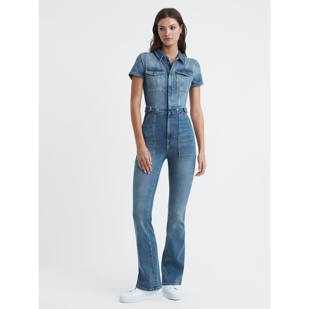 Good American Denim Jumpsuit NWT Sz 0 XS Fit for Success Bootcut Stretch